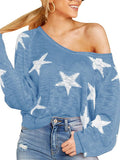 Women's Star Print Scoop Neck Lightweight Sweater