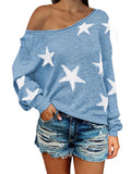 Women's Star Print Scoop Neck Lightweight Sweater