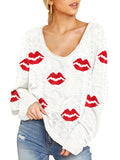 Women's Star Print Scoop Neck Lightweight Sweater