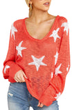 Crew Neck Sweater Star Print Coral