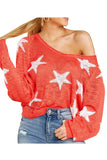 Crew Neck Sweater Star Print Coral