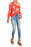 Crew Neck Sweater Star Print Coral