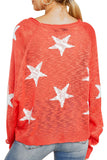 Crew Neck Sweater Star Print Coral
