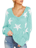 Women's Star Print Scoop Neck Lightweight Sweater