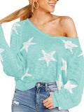 Women's Star Print Scoop Neck Lightweight Sweater