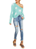 Women's Star Print Scoop Neck Lightweight Sweater