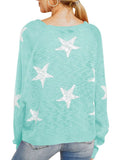 Women's Star Print Scoop Neck Lightweight Sweater