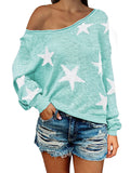 Women's Star Print Scoop Neck Lightweight Sweater
