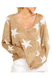 Raglan Sleeve Sweater Star Print Khaki