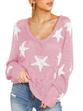Women's Star Print Scoop Neck Lightweight Sweater