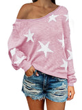 Women's Star Print Scoop Neck Lightweight Sweater