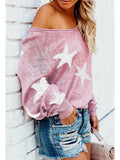 Women's Star Print Scoop Neck Lightweight Sweater
