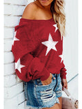 Women's Star Print Scoop Neck Lightweight Sweater
