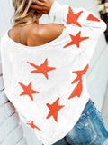 Women's Star Print Scoop Neck Lightweight Sweater