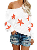 Women's Star Print Scoop Neck Lightweight Sweater