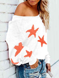 Women's Star Print Scoop Neck Lightweight Sweater