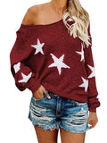 Women's Star Print Scoop Neck Lightweight Sweater