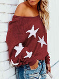 Women's Star Print Scoop Neck Lightweight Sweater