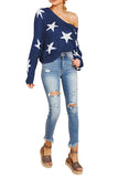 Star Print Knitted Pullover Sweater Navy Blue