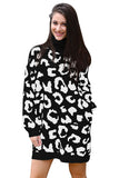 Turtleneck Sweater Dress Leopard Black