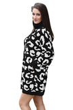 Turtleneck Sweater Dress Leopard Black
