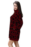 Women's Loose Oversize Pullover Sweater Dress Leopard Ruby