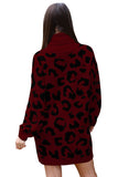 Women's Loose Oversize Pullover Sweater Dress Leopard Ruby