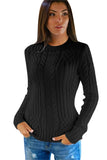 PSE2766BL-L, PSE2766BL-M, PSE2766BL-S, PSE2766BL-XL, Black Women's Slim Twisted Cable Knit Crew Neck Sweater