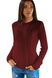 PSE2766WR-L, PSE2766WR-M, PSE2766WR-S, PSE2766WR-XL, Ruby Women's Slim Twisted Cable Knit Crew Neck Sweater