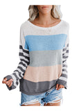 PSE2767GY-L, PSE2767GY-M, PSE2767GY-S, PSE2767GY-XL, Grey Women's Striped Colorblock Drop Shoulder Light Weight Sweater