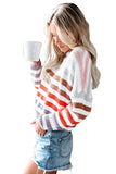 PSE2773PI-M, Pink Women's Multi-color Stripes Ribbed Pullover Sweater
