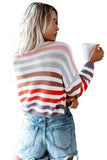 PSE2773PI-M, Pink Women's Multi-color Stripes Ribbed Pullover Sweater