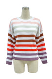 PSE2773PI-M, Pink Women's Multi-color Stripes Ribbed Pullover Sweater