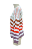 PSE2773PI-M, Pink Women's Multi-color Stripes Ribbed Pullover Sweater