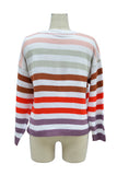 PSE2773PI-M, Pink Women's Multi-color Stripes Ribbed Pullover Sweater