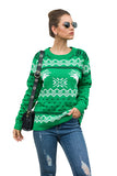 Womens Reindeer Christmas Sweater Long Sleeve Green