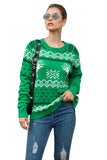 Womens Reindeer Christmas Sweater Long Sleeve Green