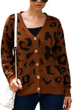 Leopard Knit Cardigan Sweater Coffee