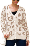 Womens Button Leopard Cardigan Sweater White
