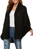 Open Front Plain Knit Cardigan Black