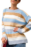 Loose Fit Color Striped Pullover Sweater Blue