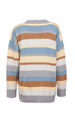 Loose Fit Color Striped Pullover Sweater Blue