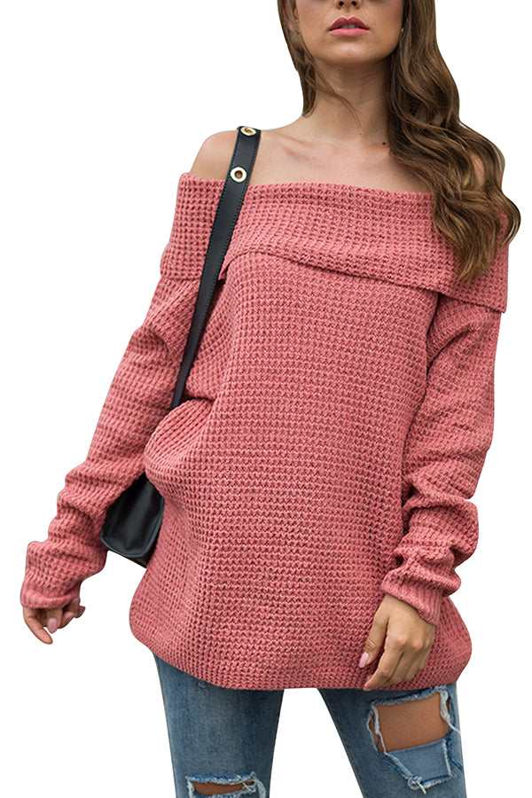 Off The Shoulder Waffle Knit Pullover Sweater