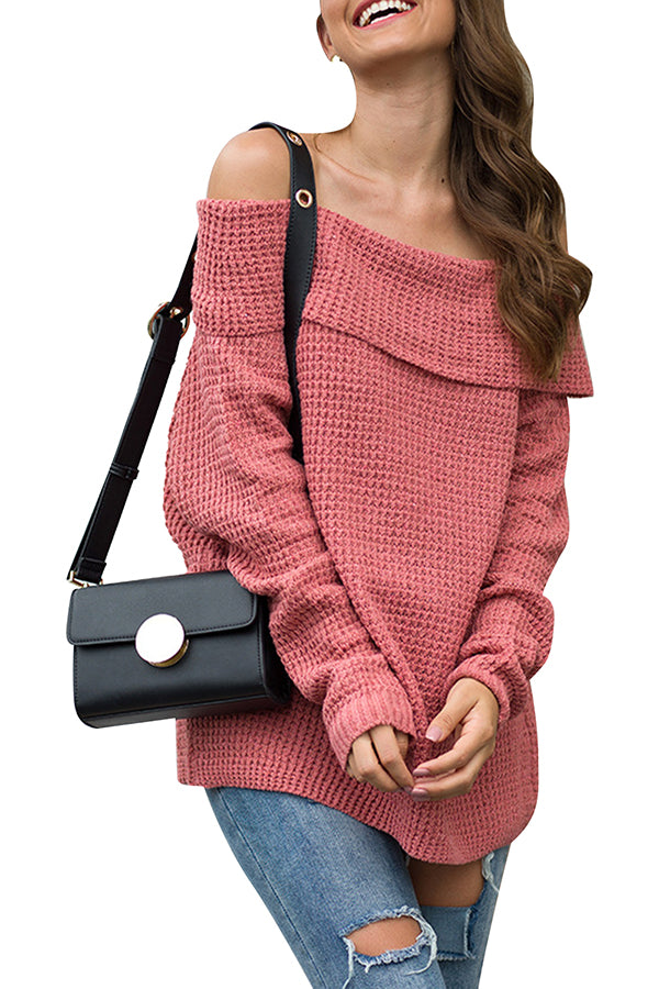 Off The Shoulder Waffle Knit Pullover Sweater