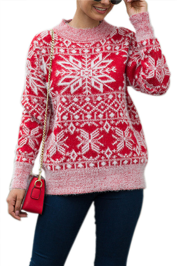 Christmas Snowflake Knitted Sweater Red