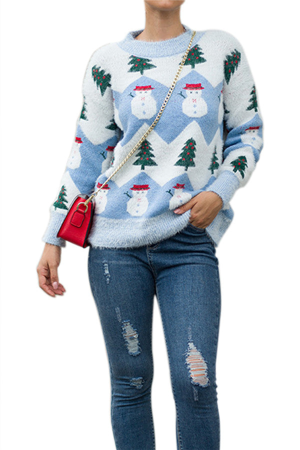 Christmas Tree Snowman Sweater Color Black Blue