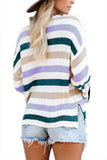 Drop Shoulder Striped Pullover Sweater Purple