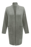 Solid Open Front Cardigan With Pocket Gray