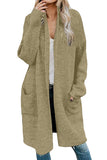 Open Front Plain Long Cardigan Khaki