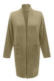 Open Front Plain Long Cardigan Khaki